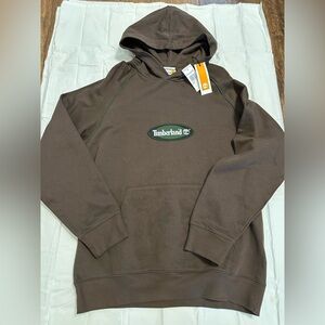 NWT Timberland Dark Brown Hoodie with Green Logo & Green Trim